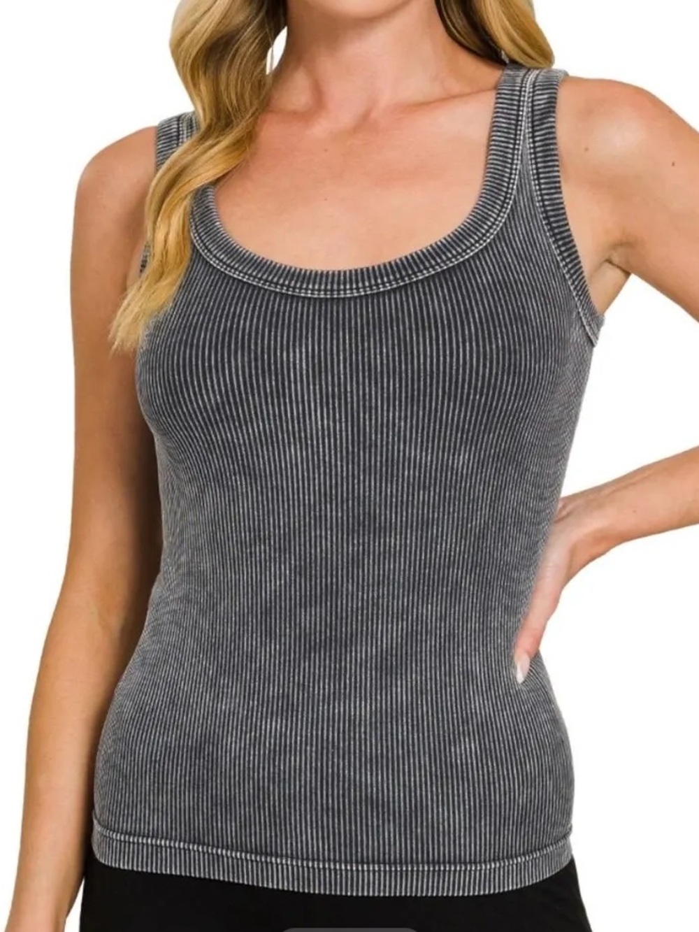 NWT🖤Zenana Ribbed Two Way Tank Top Seamless Ash Black Small